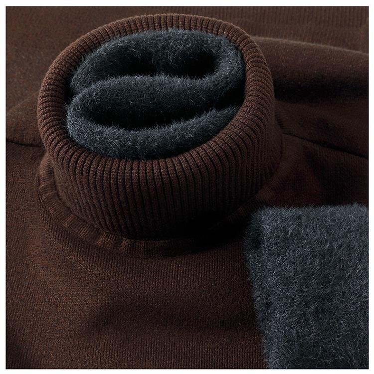 Мужской вязаный свитер с высоким воротником из смесовой шерсти с подкладкой из бархатного флиса