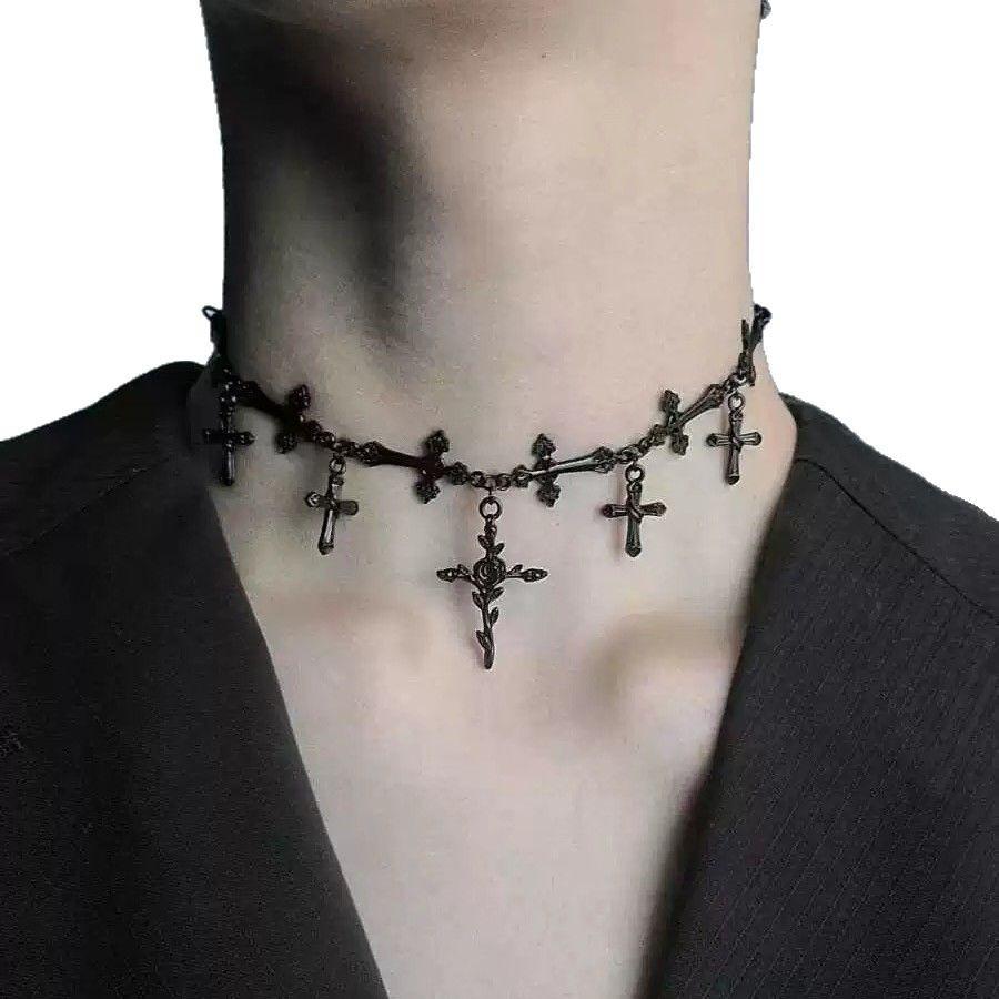 Gothic Style Alloy Cross Choker Necklace With Geometric Design For Women