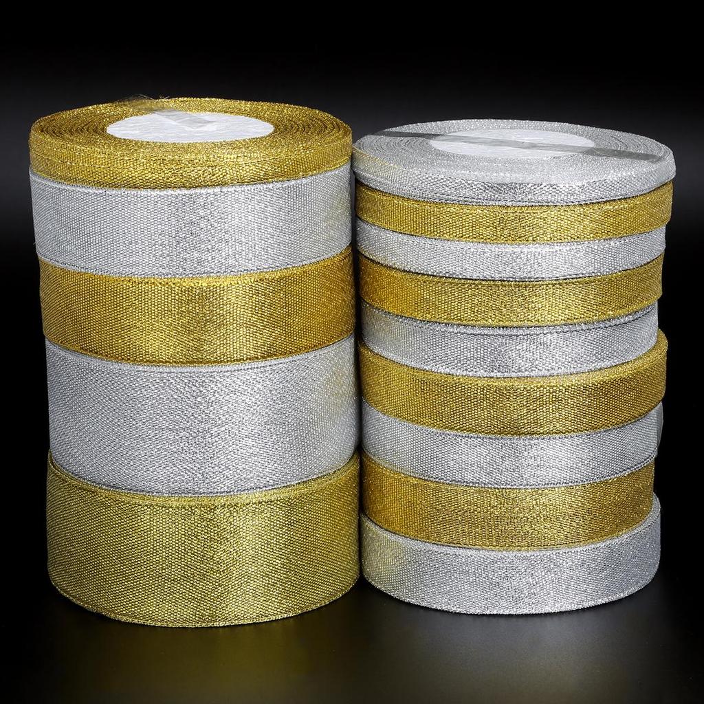 1Pcs Gold/Silver Silk Satin Organza Glitter Ribbon 7-38mm Onions Belt for Wedding Cake Gift Package