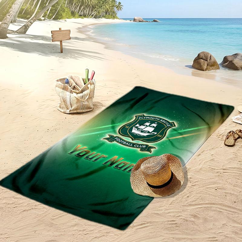 Plymouth Argyle FC Personalized Printed Beach Towel Soccer Logo Support Custom Name Text Absorbent Towel For Sport Travel Special Gift