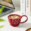 Простота Керамическая рельефная кружка с цветком Креативная большая ручка Кружка для кофе Цветочная чашка для чая Красивая бытовая чашка для воды Пара чашек