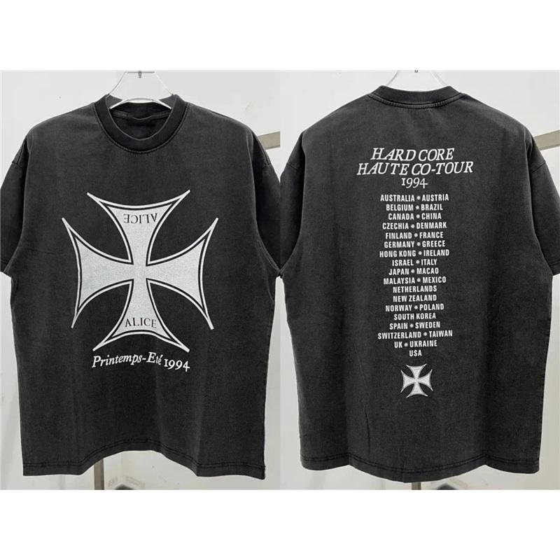 Стирка Винтажной Футболки Принт West Streetwear Мужские Оверсайз Y2k Графический Принт Повседневные Мужские Топы с Коротким Рукавом Ретро Оверсайз Женская Мужская Одежда