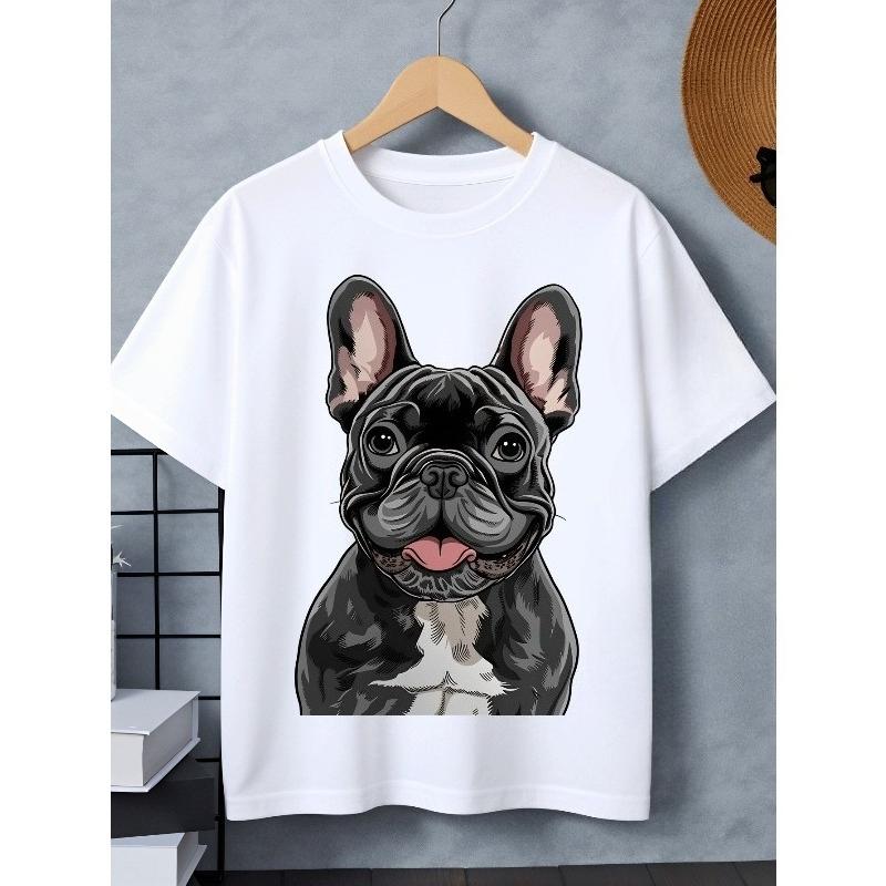 European sizes Boys' T-shirt French Bulldog Portrait Art Print, Ideal for Outdoor Activities, Soft Knitted Top, Comfortable And Breathable