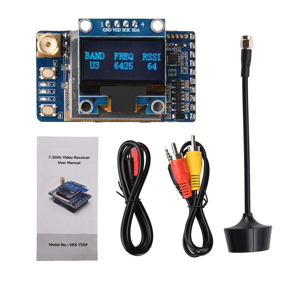 VRX-75DF 6.1-7.2 GHz Video Receiver VRX 7.2 GHz 64-Channel FPV Analog Image Transmission Receivers for FPV Drones