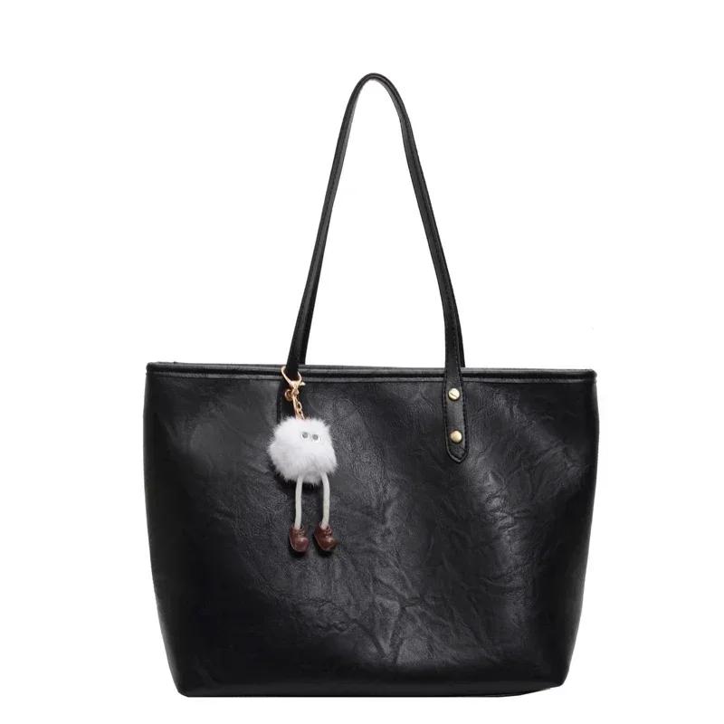 Solid Color Pu Zipper High-end Retro Shoulder Bag Women's  New Trendy Autumn Sewing Thread Large Capacity Tote Commuter Bag