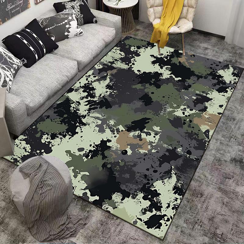 Camouflage Pattern Area Rug with Abstract Paint Splatter Design Suitable for use as an anti-slip for living room bedroom sofas