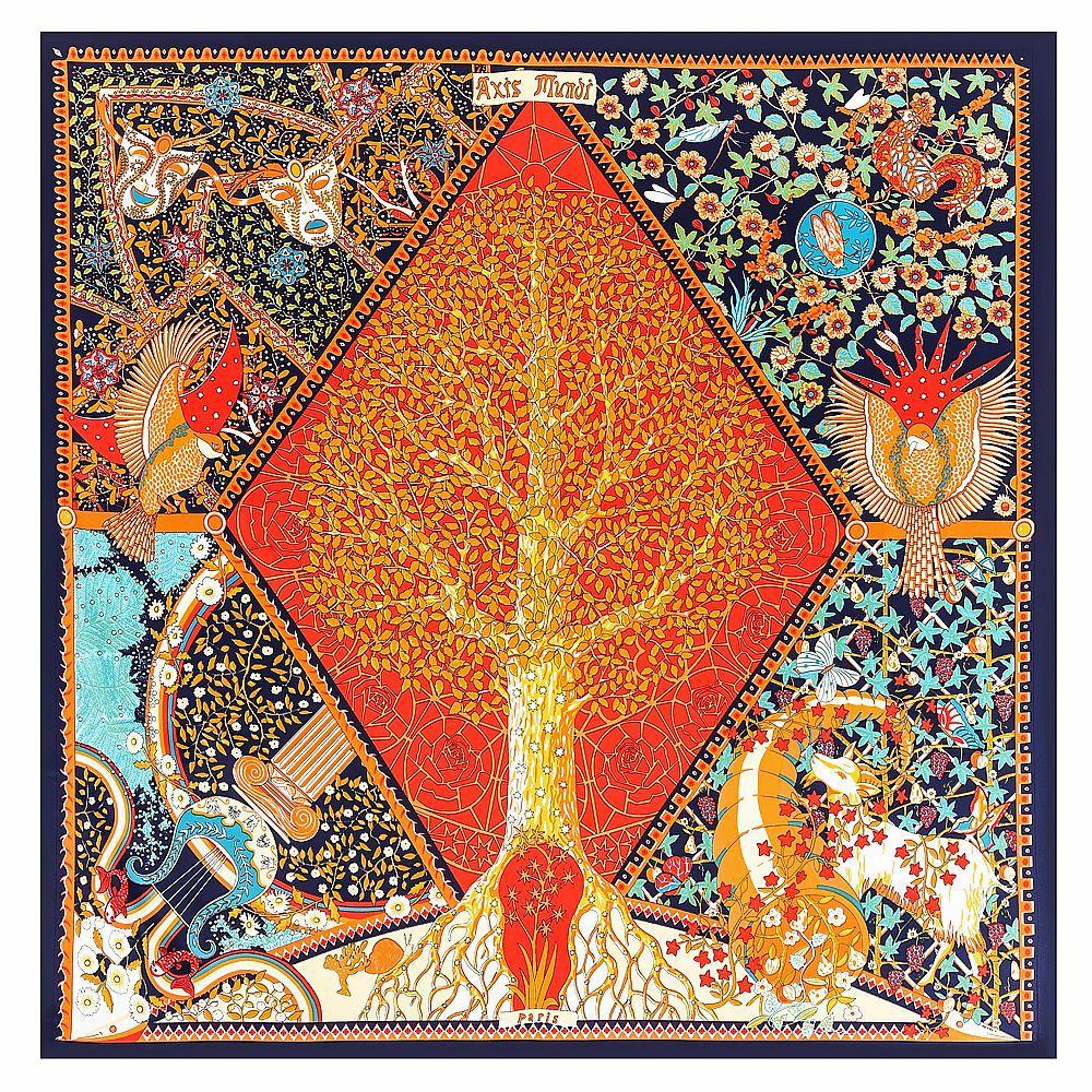 90cm Design Tree of Life Imitation Twill Silk Scarf Luxury Brand Square Scarves Women Hijab Scarf Foulard Neckerchief Bandana