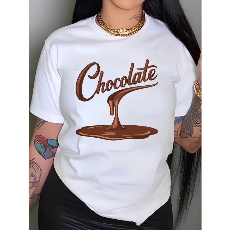 Женская футболка с принтом Drip Chocolate, женская повседневная футболка с коротким рукавом, удобная с круглым вырезом, мягкие милые футболки, топы