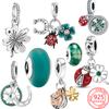 Original S925 Silver Fit Fashion Bracelet Charm Murano Glass Beads Ladybird Four Leaf Clover Pendant Jewelry Gift Accessories
