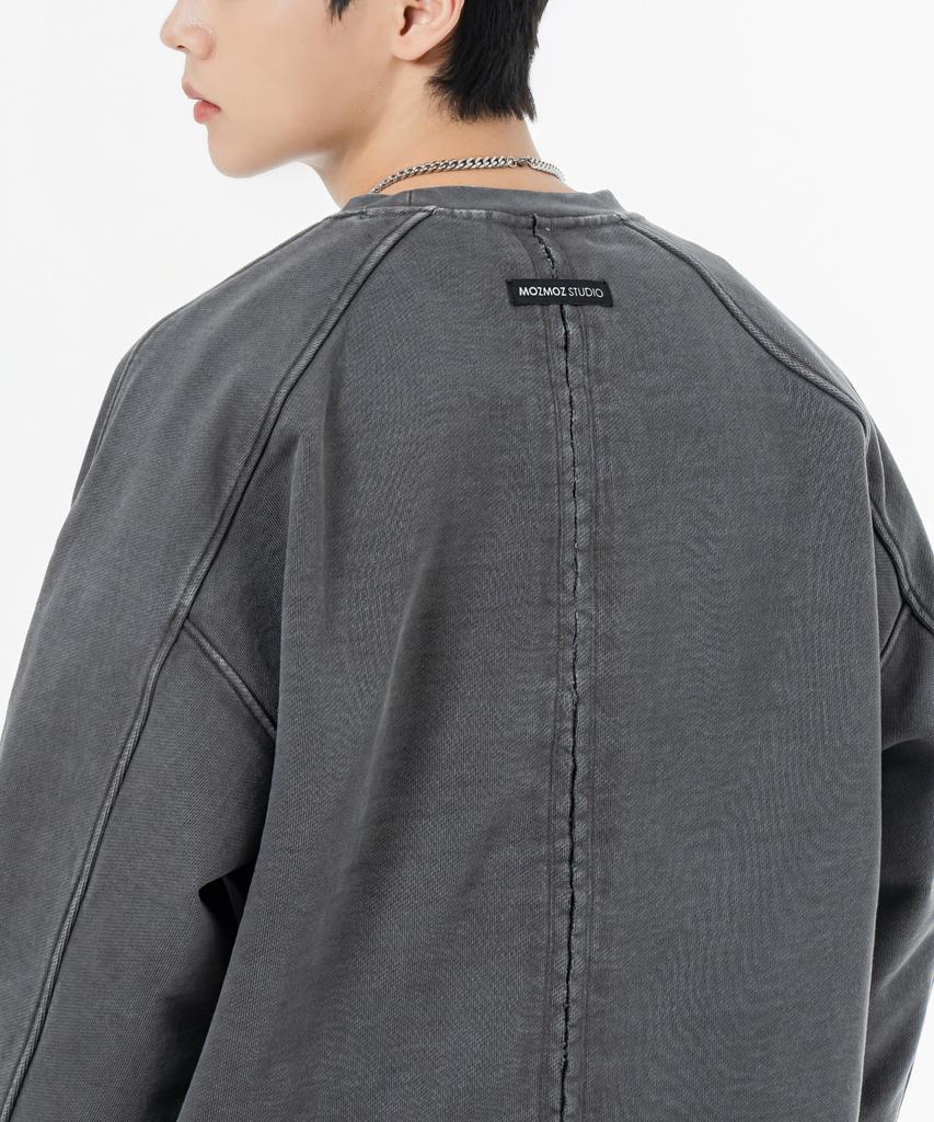 MOZMOZ Heavy Weight Pigment Raglan Back Slit Oversized Sweatshirt Charcoal