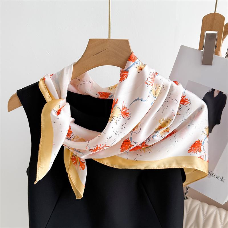70cm small square scarf simulated silk scarf spring and flowers dance high-end printed scarf professional versatile scarf