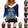 Женский повседневный модный топ с длинным рукавом и фланелевым воротником с рождественским принтом