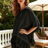 Women Fringe Shirt Solid Color with Tassels, O Neck Half Sleeve Casual Loose Fit T-shirt Blouses, Autumn Top