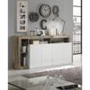 MAESTRO Sideboard - Particleboard - Vintage Wood Effect and Lacquered White - 4 Doors - L 184 X D 42 X H 93 Cm
