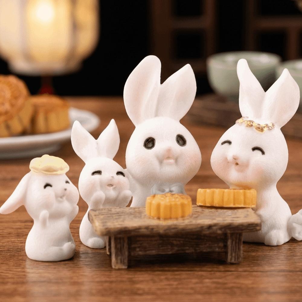 Resin Micro Landscape Decor White Rabbit Mid-Autumn Festival Desk Figurines Mini Ornaments Home
