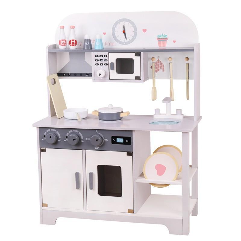 Children's Nordic Style Wooden Play Kitchen Set with Fridge and Oven