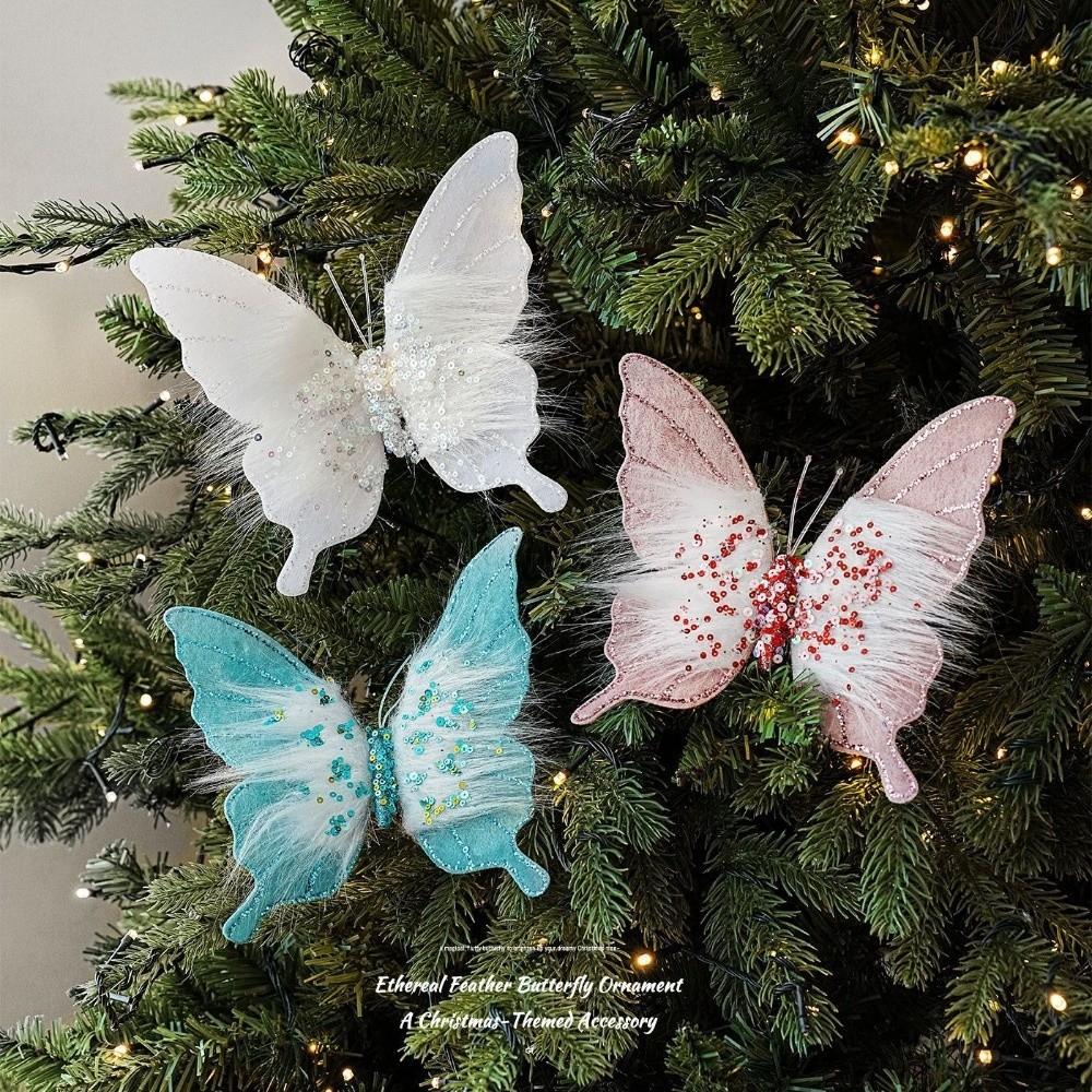 Sequin Bead Butterfly Ornament Fabric Wing Party Decor Multi Color Xmas Hanger Xmas Tree