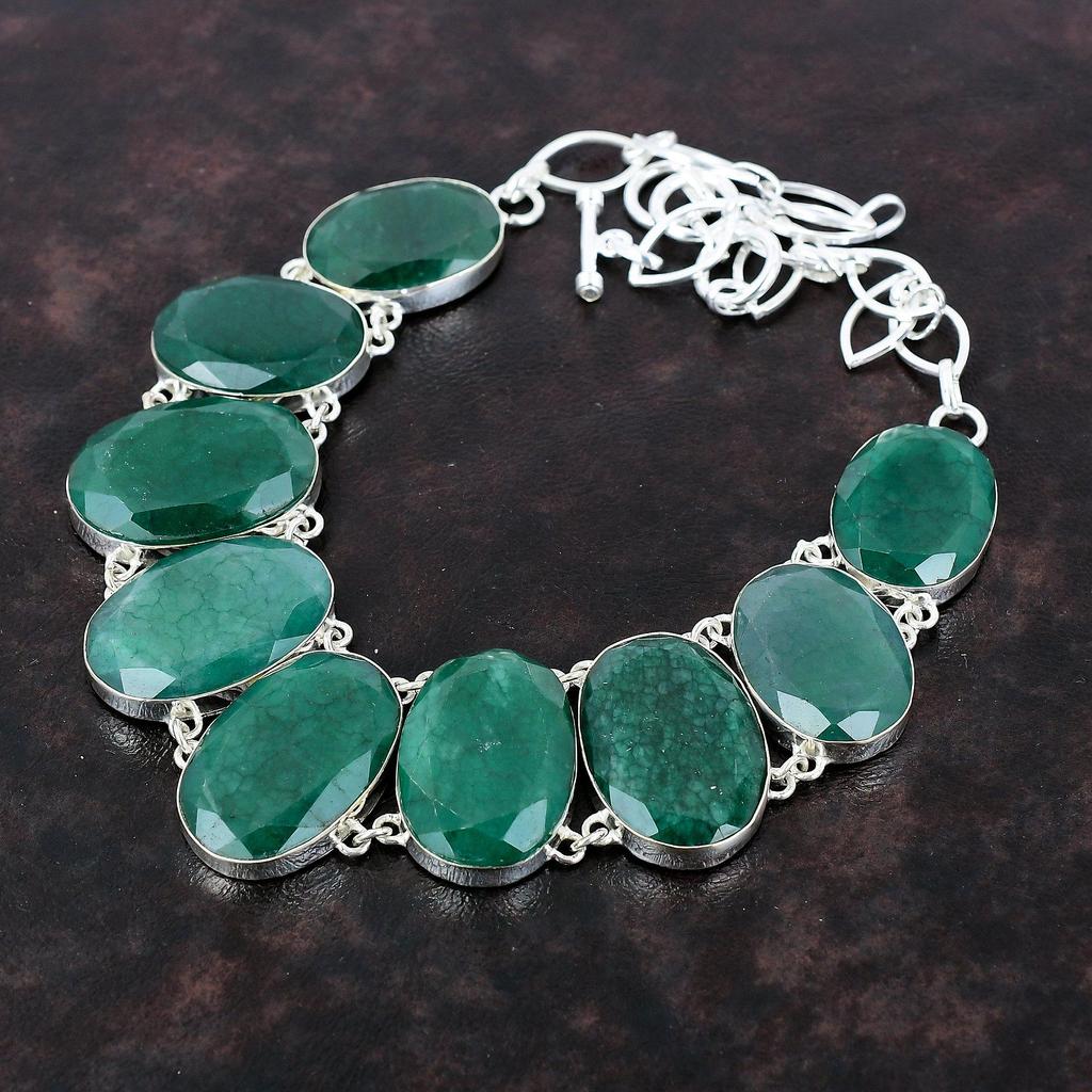 Ожерелье с граненым замбийским изумрудом, ювелирные изделия из драгоценных камней, ожерелье из стерлингового серебра 925 пробы, регулируемая цепочка, ожерелье, подарок для жены, ювелирные изделия ручной работы в стиле бохо