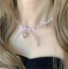 French Cool Style Heart-shaped Bow Pendant Beaded Necklace