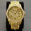 Fashion Iced Out Watch For Mens Luxury Date Week Gold Wristwatch Hip Hop Diamond Quartz Clocks