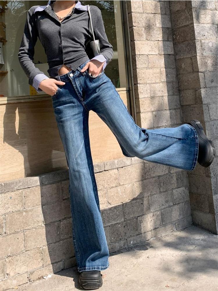 Женские голубые джинсы осенние для невысоких людей с низкой посадкой, свободные брюки, универсальные узкие брюки микроклеш, джинсы для женщин, длинные джинсовые брюки