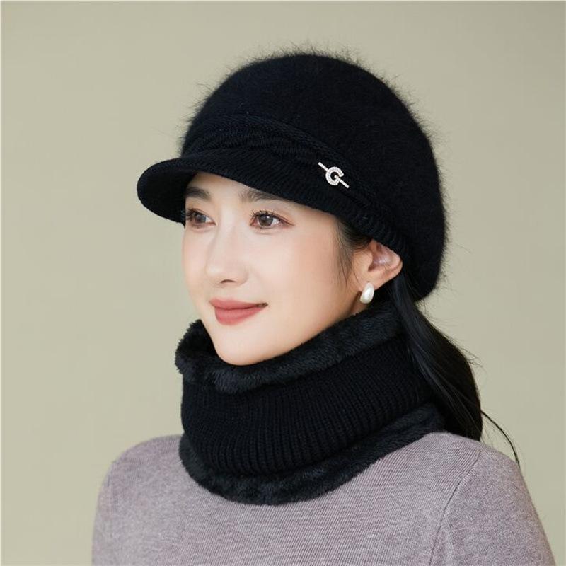 Women's Winter Velvet Thickened Cold and Warm Knitted Wool Hat Faux Rabbit Fur Hat Ear Protector Cap