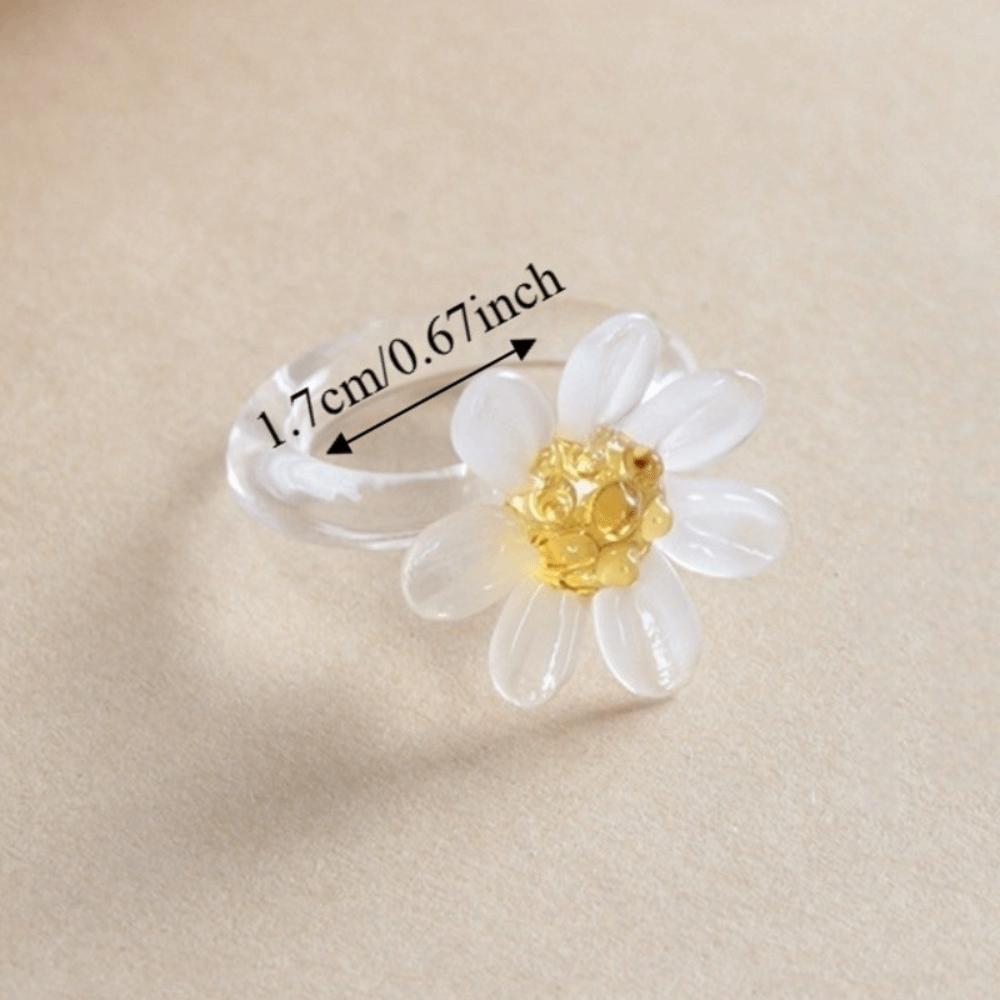 Handmade Glass Four-leaf Clover Ring Cute Coloured Glaze Ring Daisy Flowers Finger Ring Girls