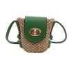 Woven Mini Straw Bucket Bag For Girls Pu Material Summer Accessory Messenger Bag