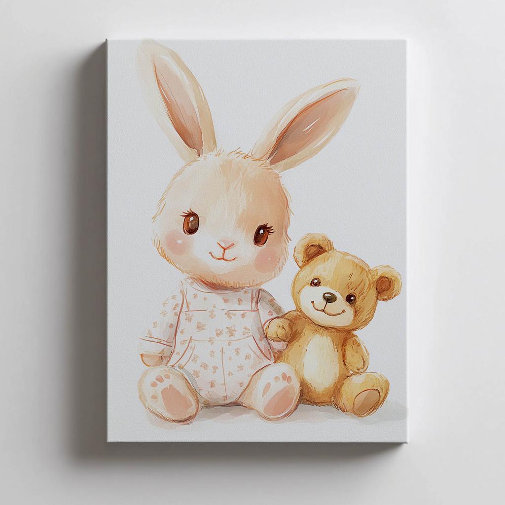 Plakat Uroczy Króliczek I Miś Plakat Uroczy Króliczek I Miś, 30X40 Cm, Rama Aluminiowa Czarna, Papier Matowy 230 Gsm