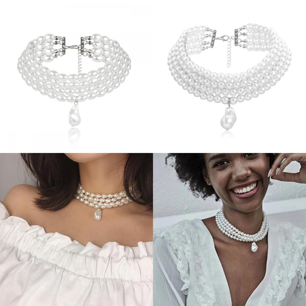 Minimalist Pearl Pendant Necklace Handcrafted Multilayer Geometric Jewelry For Ladies