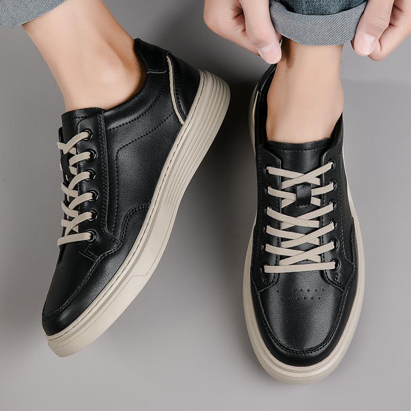 Мужская обувь Тонкая перфорированная обувь Спортивная и повседневная кожаная обувь Тренд натуральная коровья кожа толстая подошва дышащая полая обувь