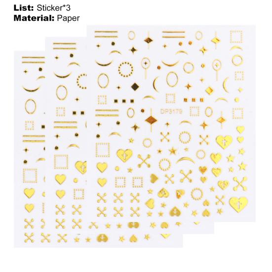 3Pcs/Set Nail Decals Non-Fading Luxury Ultra Thin Decoration Stickers Sparkly Geometry Decals