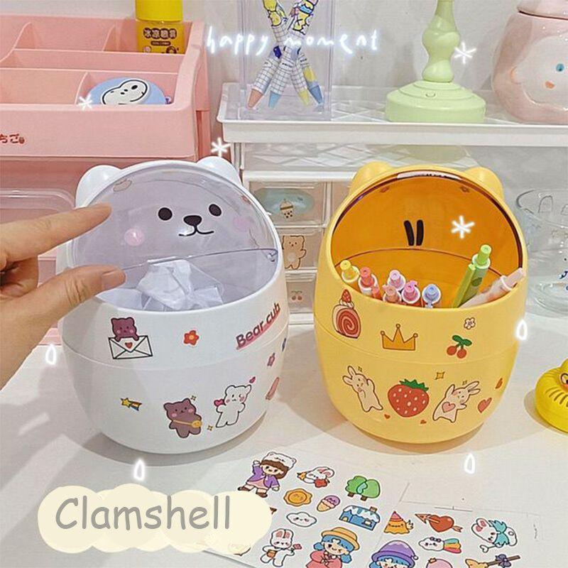 Trash Ins Desktop Can With Lid Mini Cute Storage Box Pencil Organizer Flip