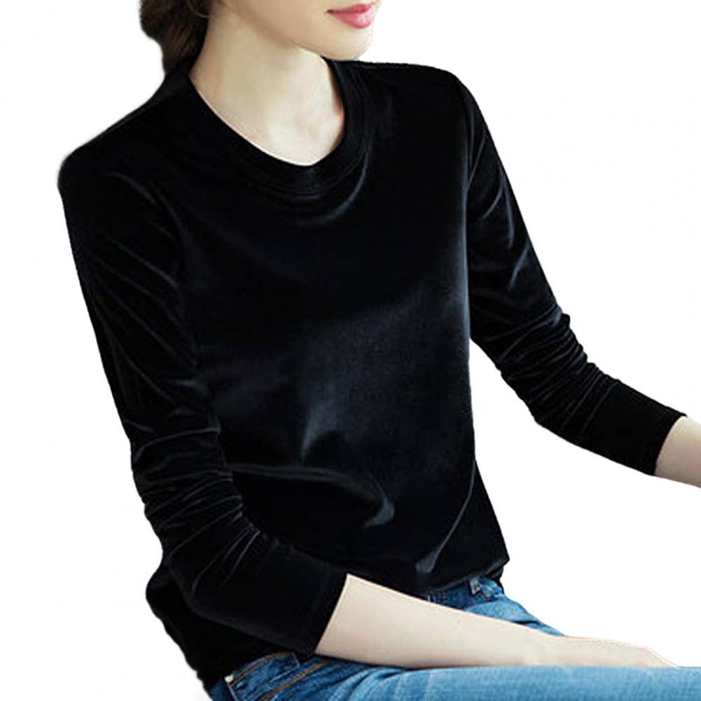 Элегантная бархатная женская блузка, темпераментная футболка с яркой поверхностью, пуловер, весенне-осенняя базовая рубашка, женский пуловер, женский топ