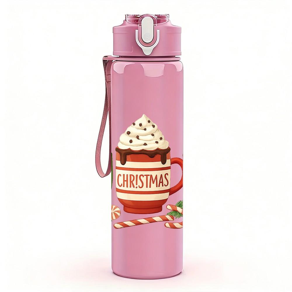 1PC Christmas Hot Cocoa Mug Group 750ml Color Plastic Sports Water Bottle Leakproof Flip Straw Lid Suitable for Sports Office Home Use