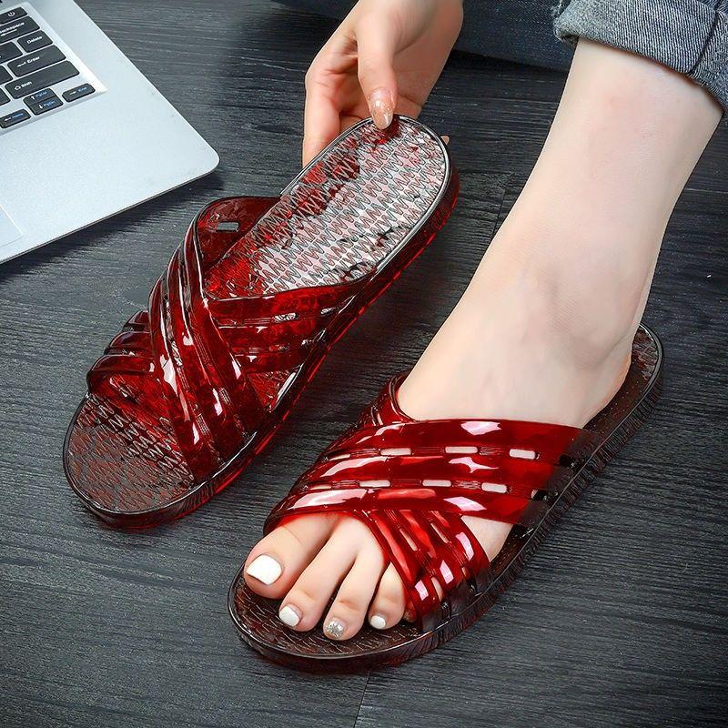 Women's Slippers and Ladies Sandals Home Bathroom Flat Crystal Shoes Chic Elegant Summer Footwear Clappers Shoe Unique 39 Slides