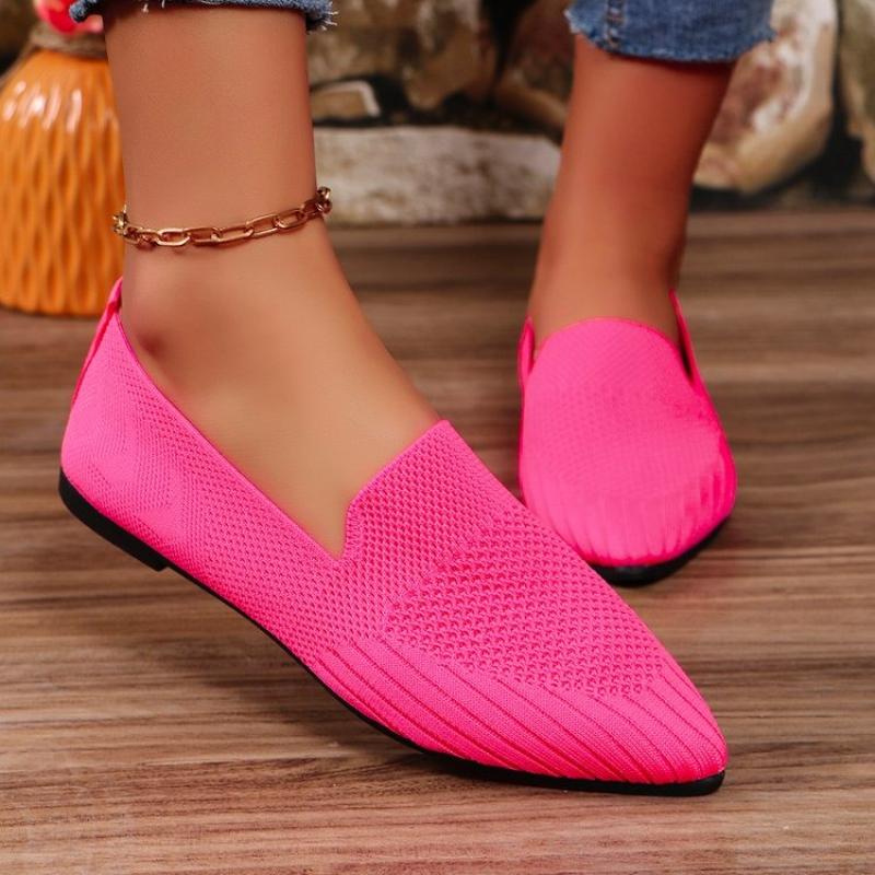 Элегантные офисные женские мокасины, женские ажурные трикотажные дышащие однотонные туфли с острым носком и сетчатым узором, повседневная обувь на плоской подошве