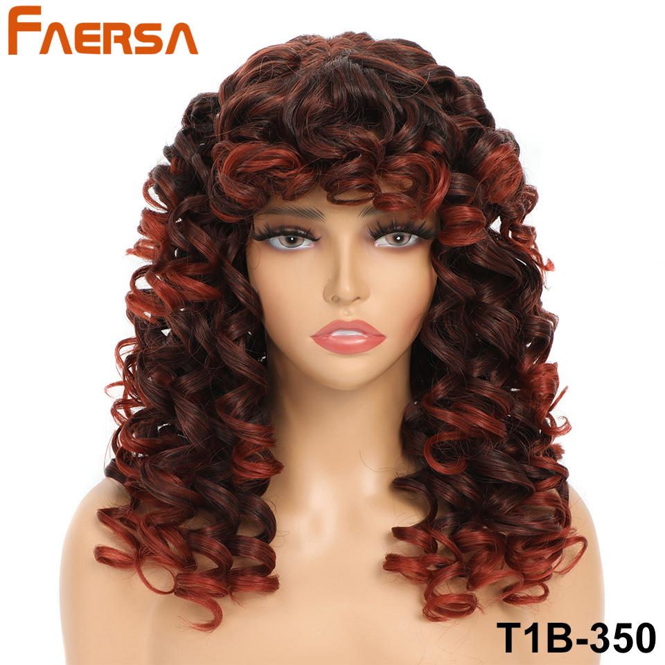 Short Black Curly Wig with Bangs for Women Synthetic Hair Cosplay Wigs Loose Curly Red Brown Ginger Glueless Natural 18 Inch Afro Wig
