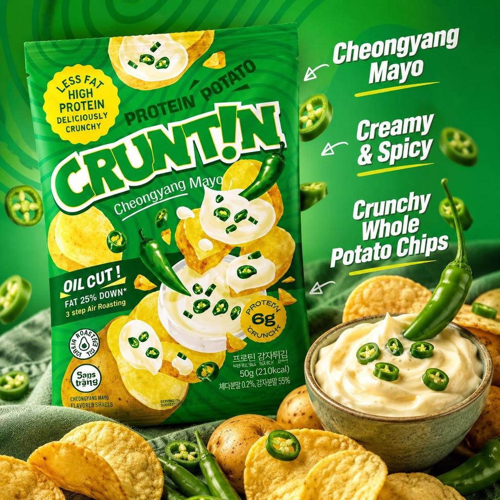 CRUNTIN 5мм Цельные Картофельные Чипсы Чеянго Майо 55г