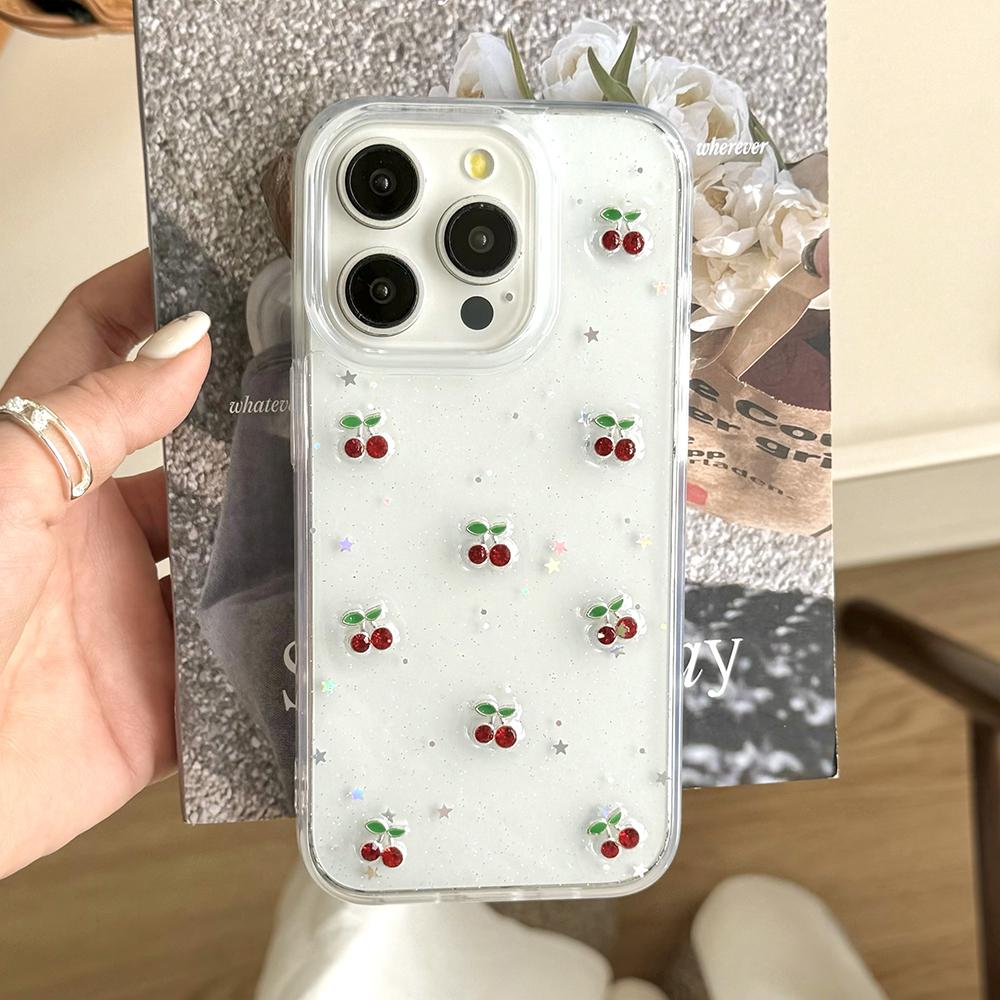 Милый 3D чехол для телефона с вишневыми пайетками для iPhone 17 Air 16 15 14 13 12 11 Pro Max, прозрачный, противоударный, из мягкого силикона