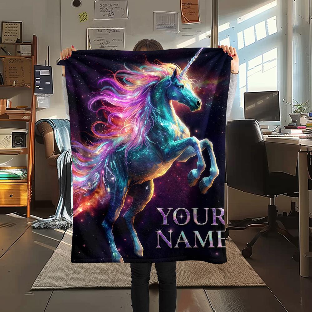1PC Custom Name Unicorn Fantasy Garden Patterned Flannel Blanket Suitable For All Seasons for Home Decor Warmth and Comfort Gifts Holiday Present_lx