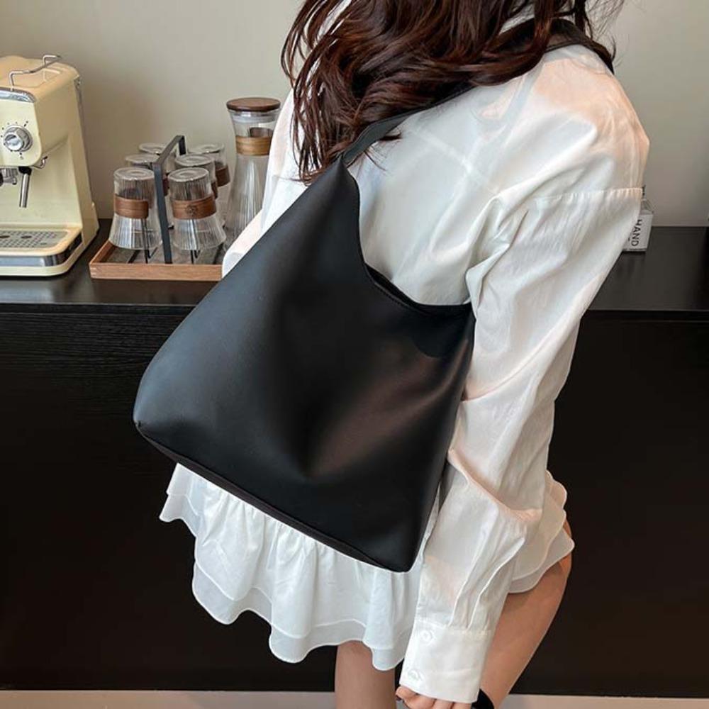 Anti-Splash Water Soft PU Tote Bag Elegant French Underarm Bag Solid Color Handbag  Work