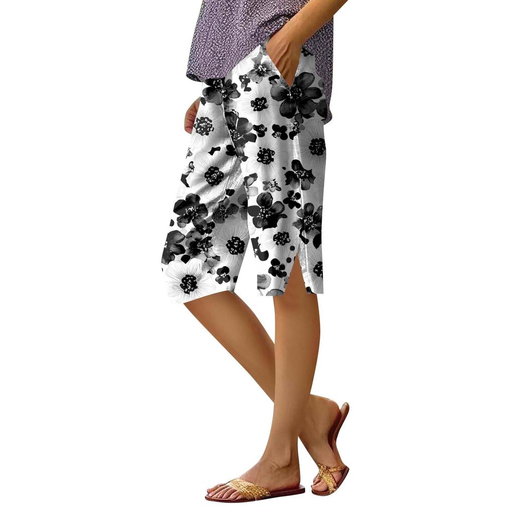 Женские брюки с принтом, модные повседневные шорты с карманами и эластичной резинкой на талии