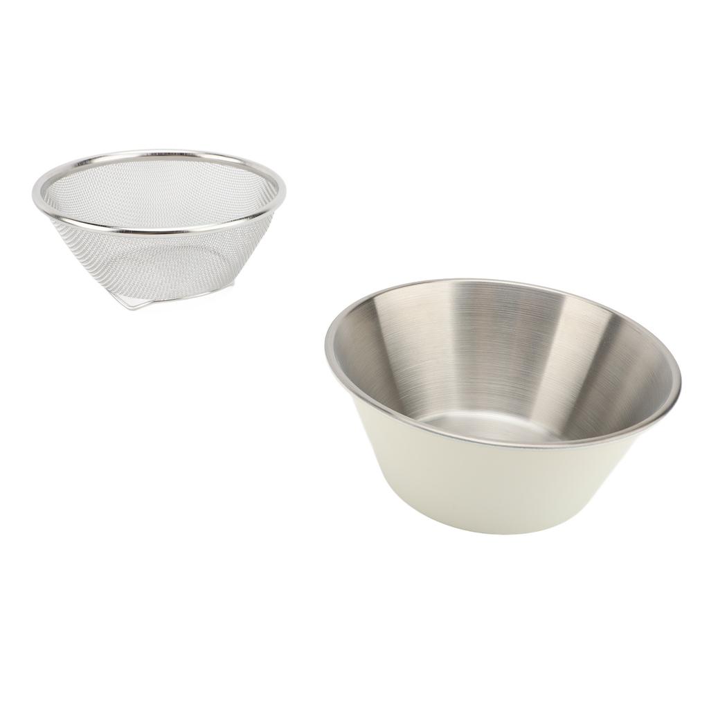 304 Stainless Steel Colander Set Microporous Fine Mesh Mini Metal Strainer with Mixing Bowl 14cm for