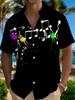 Men'S Psychedelic Note Starry Sky Short Sleeve Shirt, Electronic Music Party Style Blouse, All-Over Music Symbol Print Loose Top, Suitable for Music