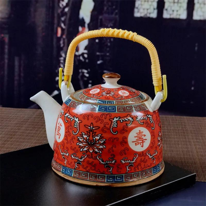 Бытовой фарфоровый чайник, керамический большой вместительный горшок для прохладной воды, большой синий и белый фарфоровый горшок с петлевой ручкой в ​​стиле ретро