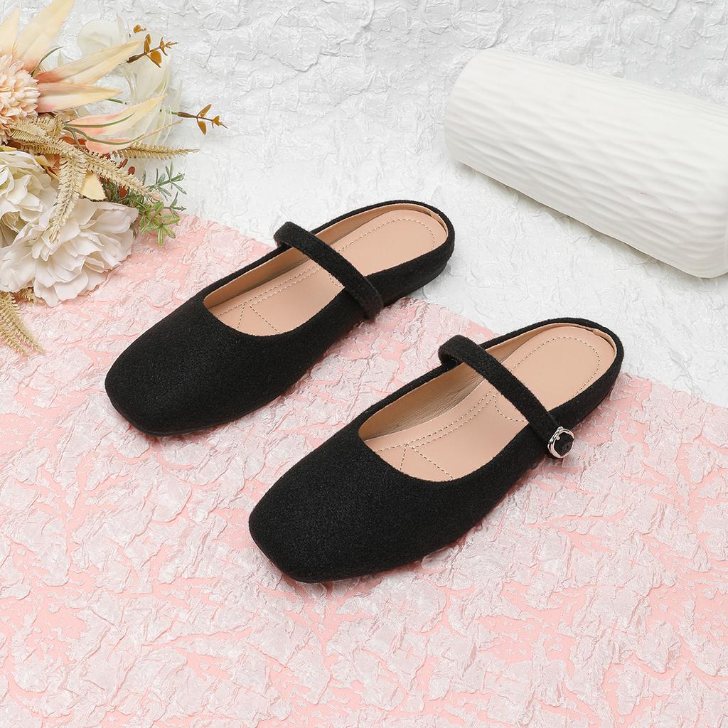Fashion Flat Shoes for Women's Slippers Half French Retro Suede 2025 Spring and Autumn New Plus Size Women's Shoes Slippers Women