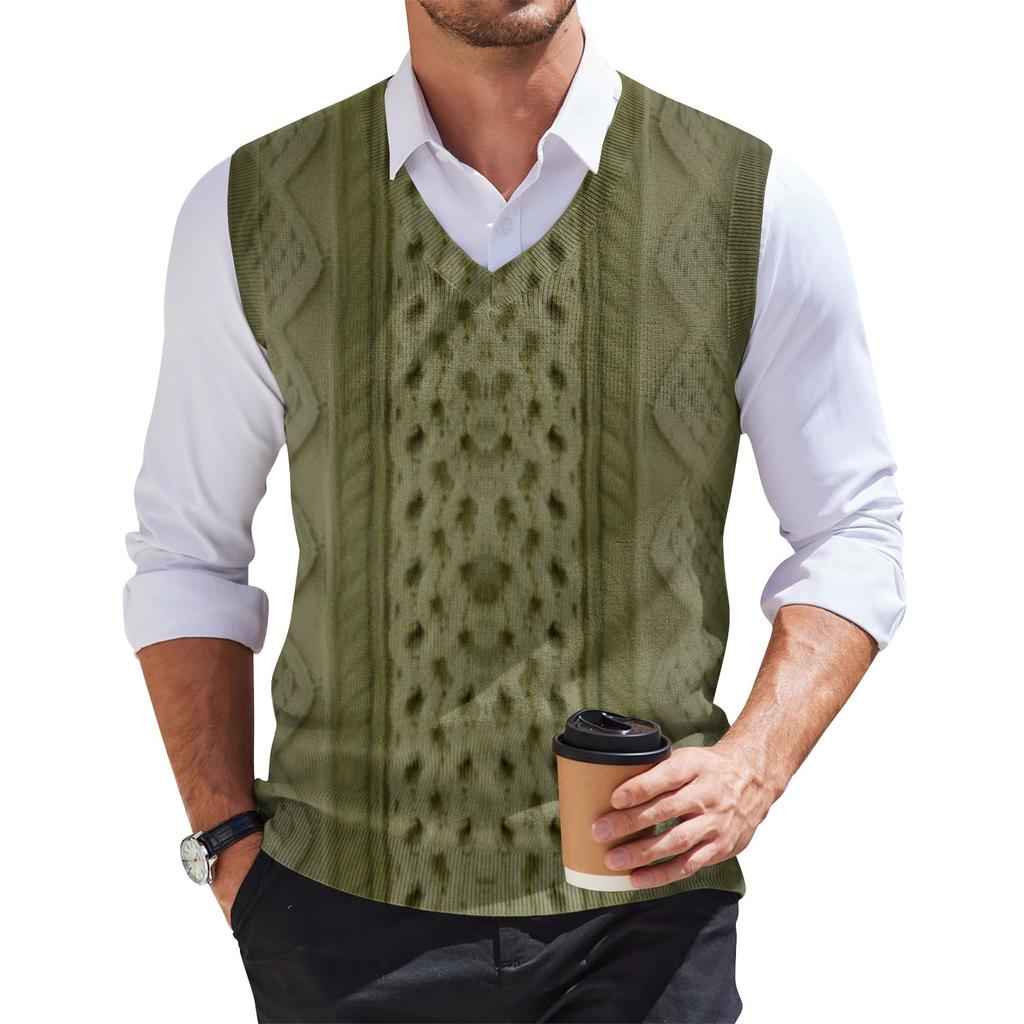 Men's Fashion Printed V-Neck Vest Sleeveless Knitted Pullover