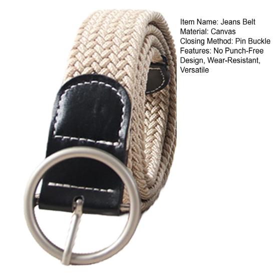 Women Canvas Jeans Belt No Punch-Free Design Wear-Resistant Braided Waistband Dress Shirt Tops Belt