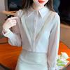 Осенняя мода 2024 года, длинный рукав, бисер, отложной воротник, офисная женская шифоновая блузка, рубашка, женские топы, блузки, рубашки J484
